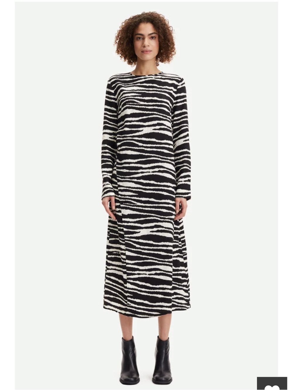 Samsoe Black & White Zebra Agneta Long Sleeve Midi Wrap Dress Crew Neck Size L